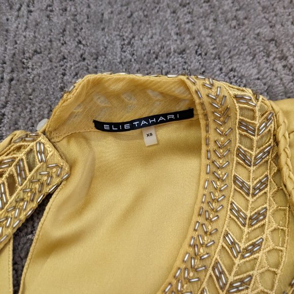 Elie Tahari silk blouse size xs EUC! beautiful mustard color - Picture 4 of 6